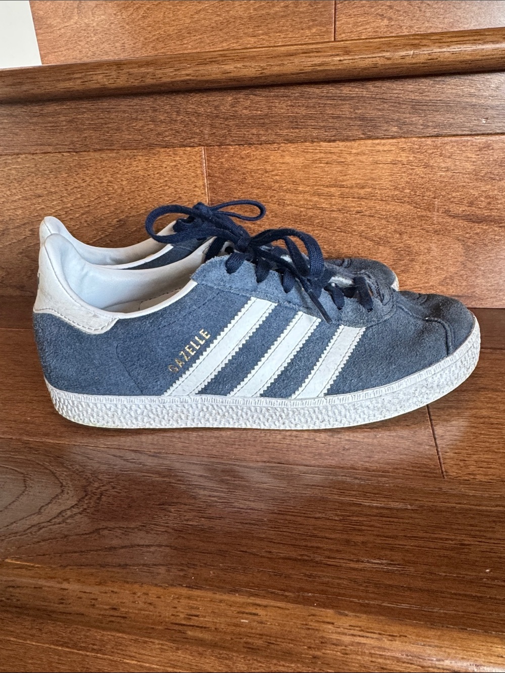 adidas Navy Suede Sneakers with White Stripes and Laces